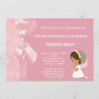 Pink Flowers Holy Communion Invitation