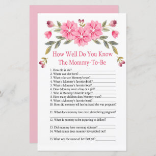 Pink flowers How well do you know baby shower game
