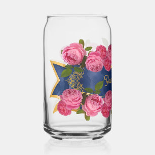pink flowers in a blue banner editable can glass