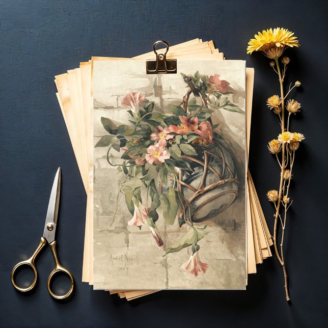 Pink Flowers in Hanging Vase, Decoupage Tissue Paper (Creator Uploaded)