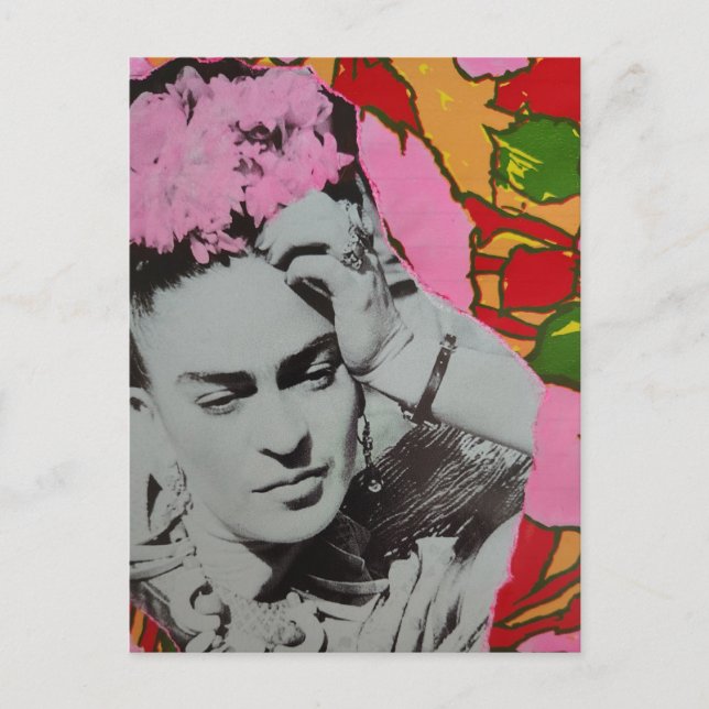 Pink Flowers in Her Hair Mixed Media Collage Postcard (Front)