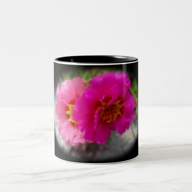 Pink flowers in the sun Two-Tone coffee mug (Center)