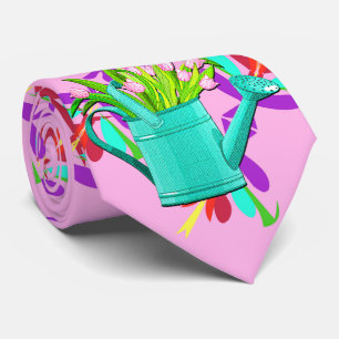 Pink Flowers in Turquoise Watering Can Pink Tie