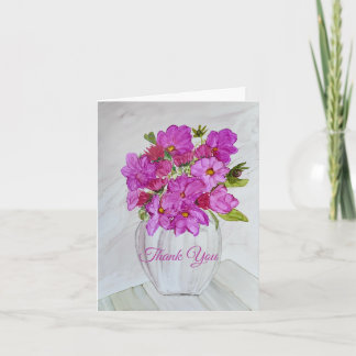 Pink Flowers in Vase Thank You Card