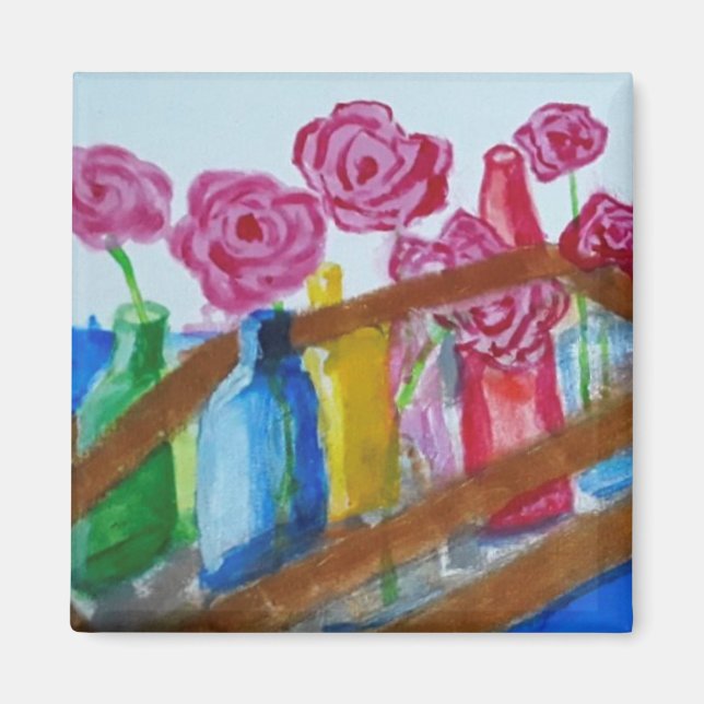 pink flowers in vases painting magnet (Front)