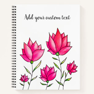 Pink Flowers Ink Watercolor Artsy Custom Text Notebook