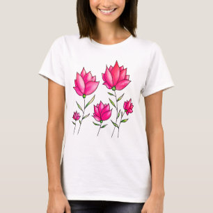 Pink Flowers Ink Watercolor Artsy Floral T-Shirt