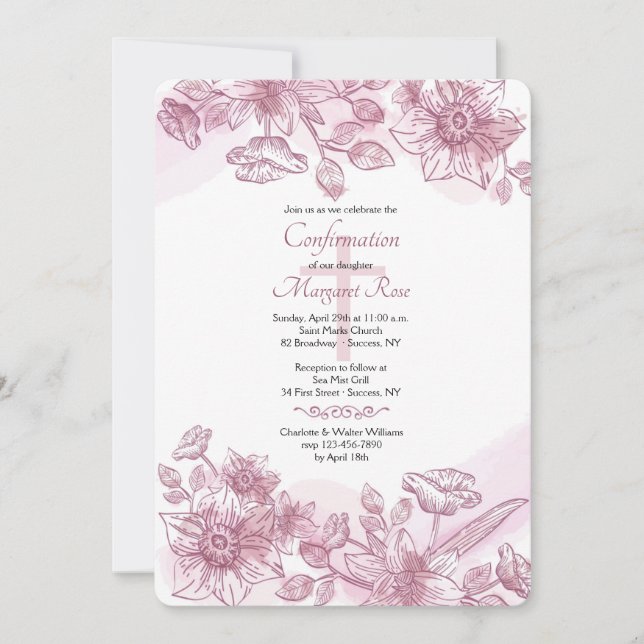 Pink Flowers Invitation (Front)