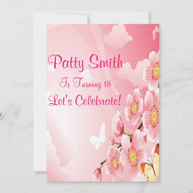 Pink Flowers Invitation (Front)