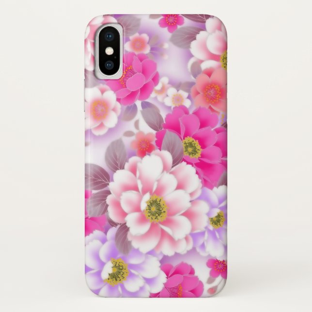 Pink Flowers iPhone X Case (Back)