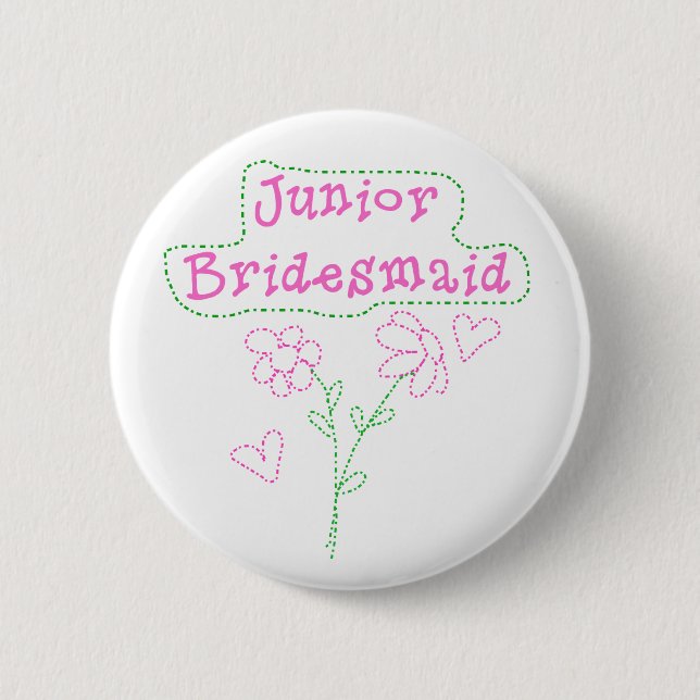 Pink Flowers Junior Bridesmaid 6 Cm Round Badge (Front)