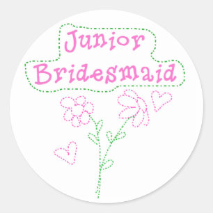 Pink Flowers Junior Bridesmaid Classic Round Sticker