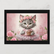 Pink Flowers Kitten in Dress