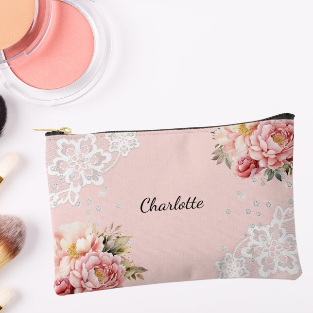 Pink flowers lace accessory pouch (Creator Uploaded)