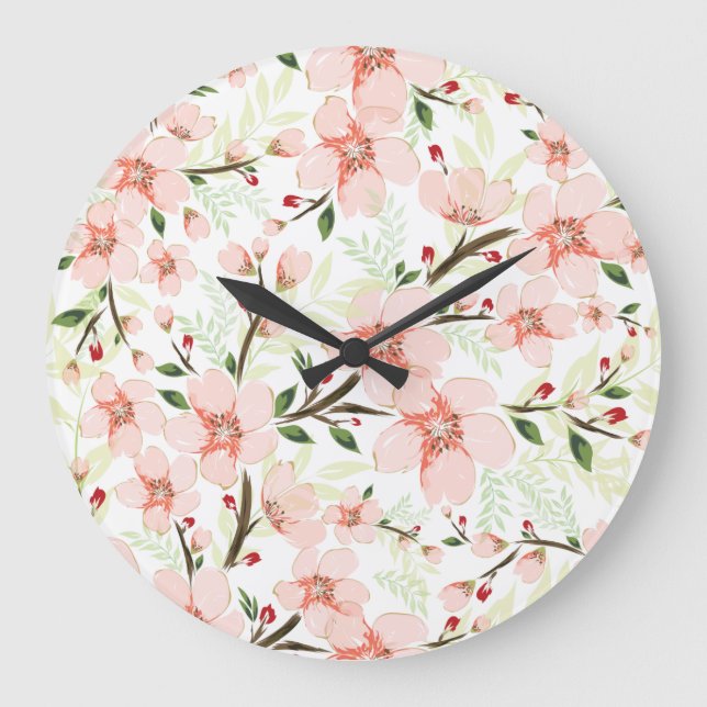 Pink flowers large clock (Front)