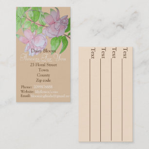 Pink flowers leaves art design florist gardener business card