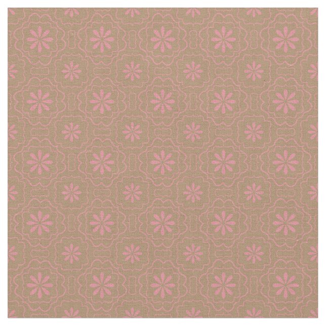 Pink Flowers Light Brown | Floral Block Pattern Fabric (Close Up)