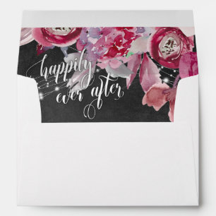 Pink Flowers Lights Chalkboard Happily Ever After Envelope