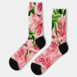 Pink Flowers Lily Vintage Style Art Socks