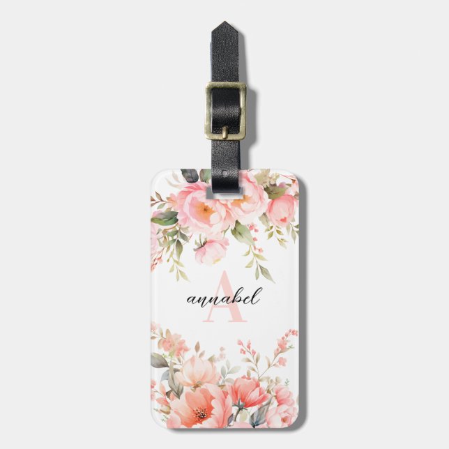 Pink Flowers Luggage Tag (Front Vertical)
