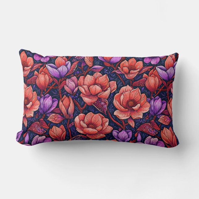 Pink Flowers Lumbar Cushion (Front)