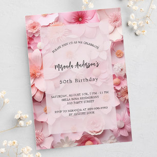 Pink flowers luxury birthday invitation