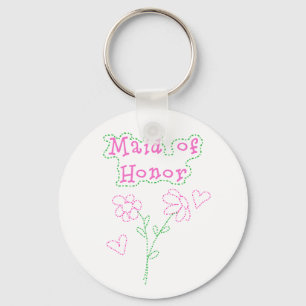 Pink Flowers Maid of Honour Key Ring