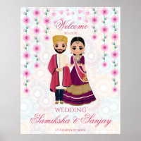 Pink flowers mandalas Indian couple illustration