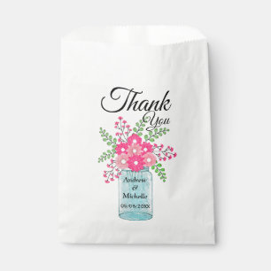 Pink Flowers Mason Jar Thank You Favour Bags