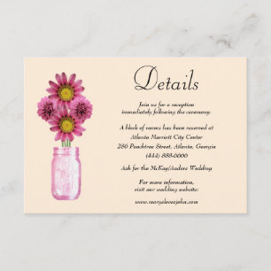 Pink Flowers Mason Jar Wedding Details Enclosure Card