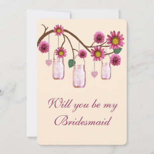 Pink Flowers Mason Jars Bridesmaid Card