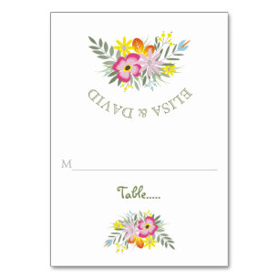 Pink flowers modern wedding folded escort card