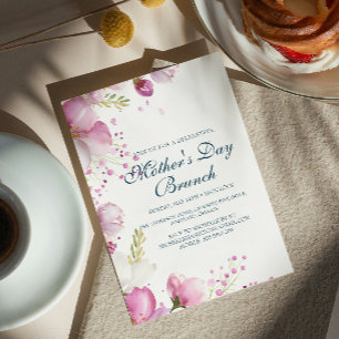 Pink Flowers Mother's Day Brunch Invitation