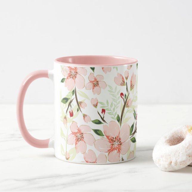 Pink flowers mug (With Donut)