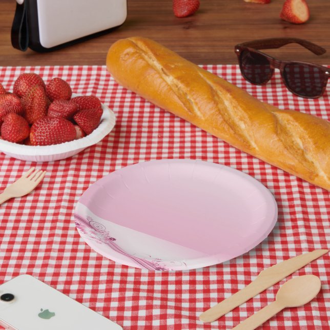 Pink Flowers n Waves Paper Plate (Picnic)