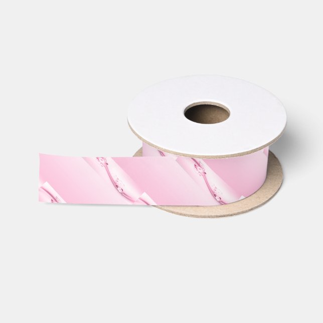 Pink Flowers n Waves Satin Ribbon (Spool)