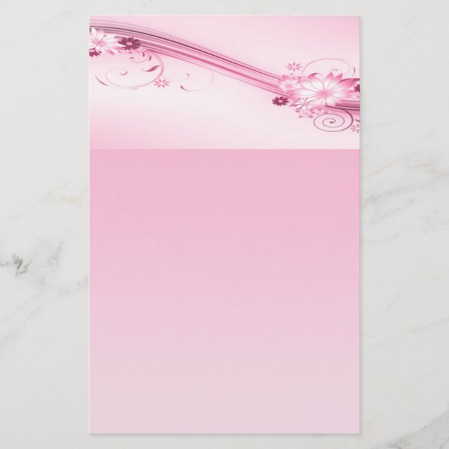 Pink Flowers n Waves Stationery (Front)