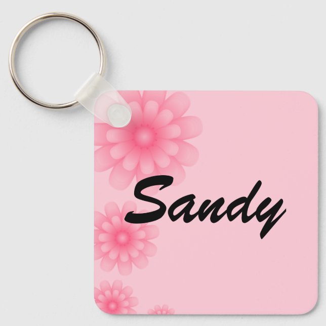 Pink Flowers Name Keychain - Sandy (Front)