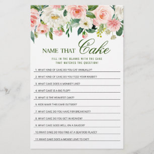 Pink Flowers Name That Cake Bridal Shower Game