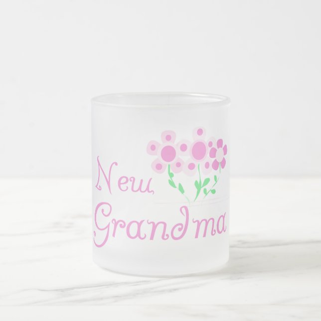 Pink Flowers New Grandma Tshirts and Gifts Frosted Glass Coffee Mug (Center)