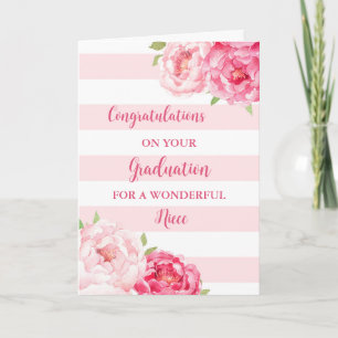 Pink Flowers Niece Congratulations Graduation Card