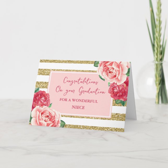 Pink Flowers Niece Congratulations Graduation Card (Front)