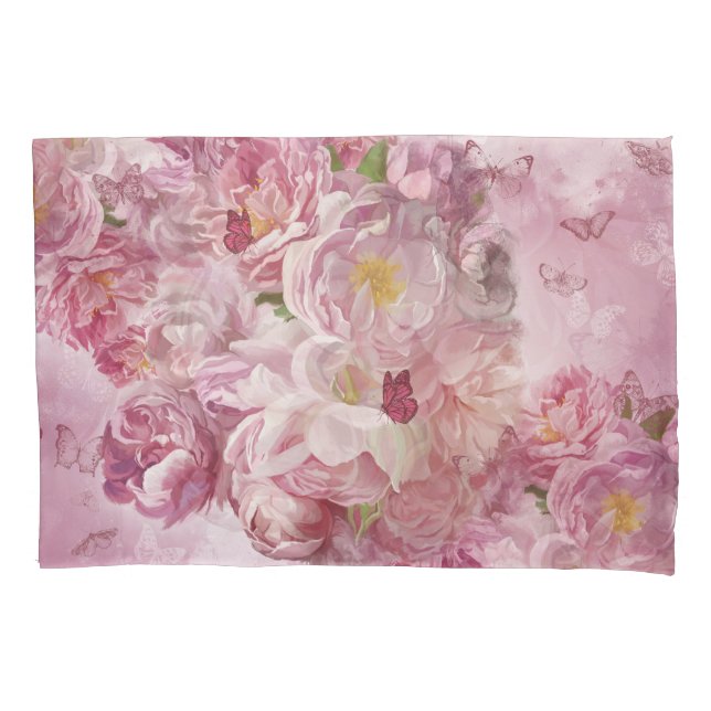 Pink Flowers Oil Painting: Delicate Pillowcase (Front)