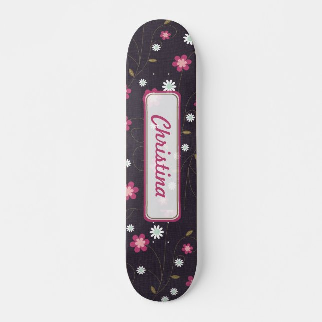 Pink Flowers Old School Skateboard (Front)