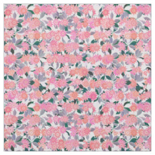Pink flowers on a background of silver leaves fabric
