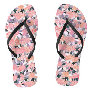 Pink flowers on a background of silver leaves jandals