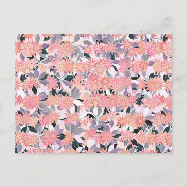 Pink flowers on a background of silver leaves postcard (Front)