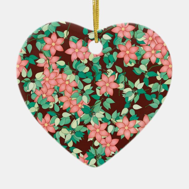 Pink flowers on a chocolate background ceramic tree decoration (Front)