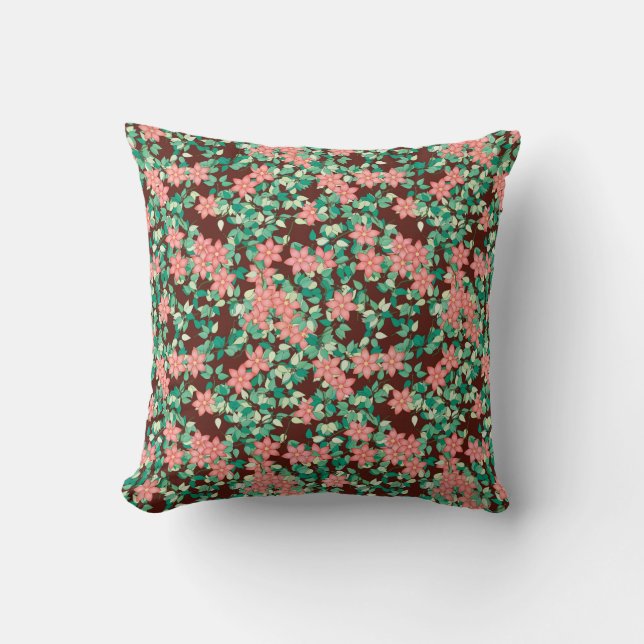 Pink flowers on a chocolate background cushion (Front)