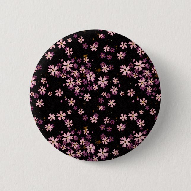 Pink Flowers on Black 6 Cm Round Badge (Front)